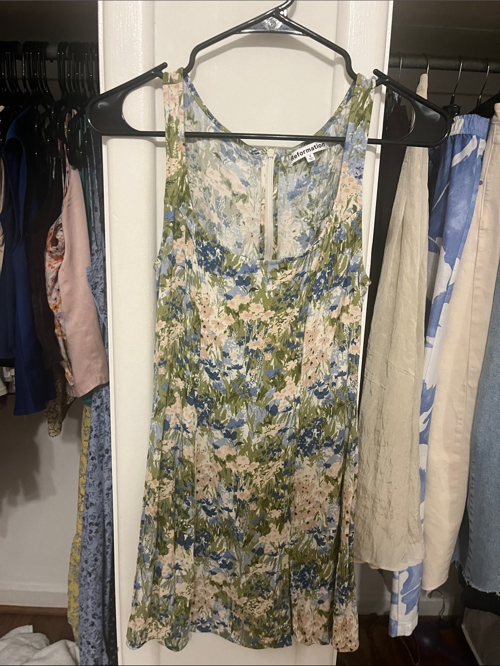 Reformation Green, Blue & Cream Floral Slip Dress - Picture 2 of 3